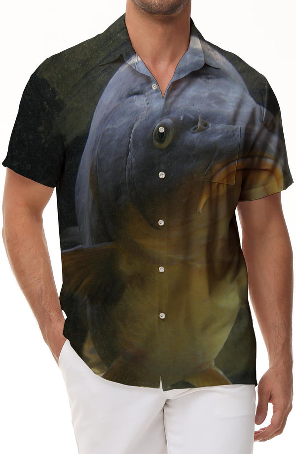 Fishing Carp Gold Green Men's Hawaiian Shirt Short Sleeve Loose Beach Shirt