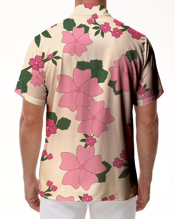 
Pink Hibiscus Flower Pattern Short Sleeve 3D Digital Printing Men's Casual Loose Regular Fit Casual Beach Shirt with Pockets Hawaii
                