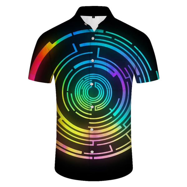 
Rainbow Halo Hawaiian Tropical Four Seasons Button Lapel Pocket Casual Style Short Sleeve Shirt Men's Loose Black Geometric Short Sleeve Shirt Beach Clothing
                