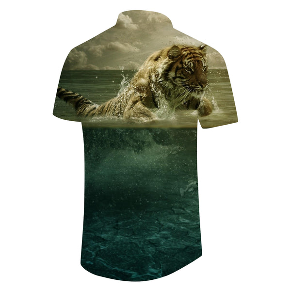 
Green Forest Tiger Shirt Button Collar Mens Shirt Summer Casual Short Sleeve Tops For Office Travel Beach
                