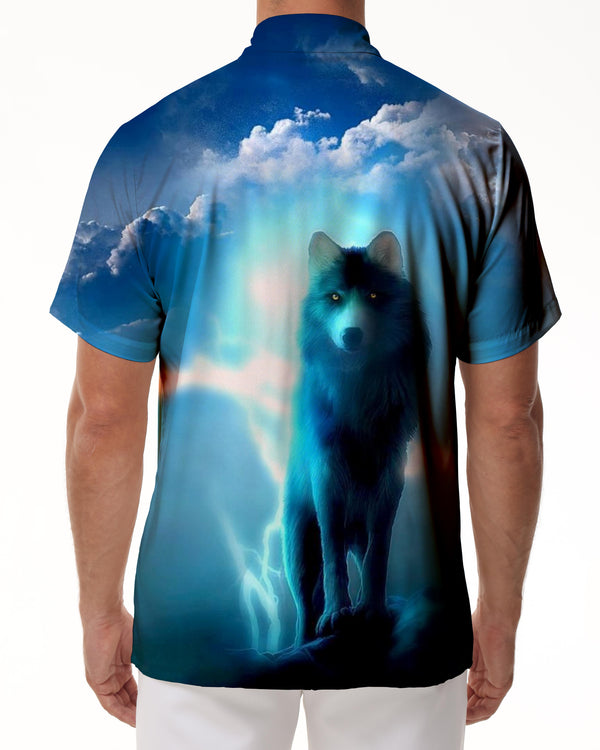 
Indoor Men's Flash Wolf 3D Digital Printed Graphic Hawaiian Button Print Short Sleeve Shirt Beach
                