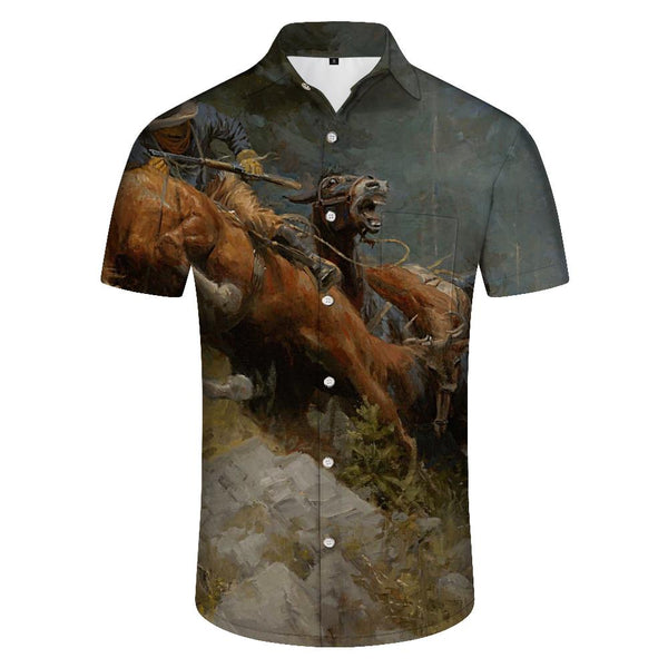 
Oil painting style fashion 3d print pattern men's casual button-down shirt short sleeve retro comfortable breathable top trend
                