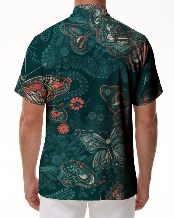 
Summer lapel regular men's beach shirt personalized print button short-sleeved casual shirt comfortable vacation seaside play
                