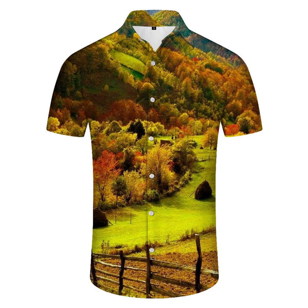 
Nature Four Seasons Printed Pattern Men's Hawaiian Button Lapel Summer Short Sleeve Beach Tropical Vacation Beach Top
                