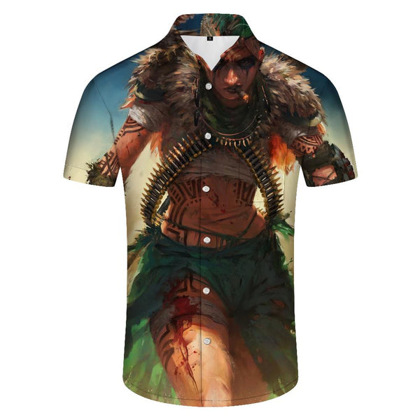
American Indian Warrior Hawaiian Tropical Summer Shirt Men's Short Sleeve Casual Sports Top
                