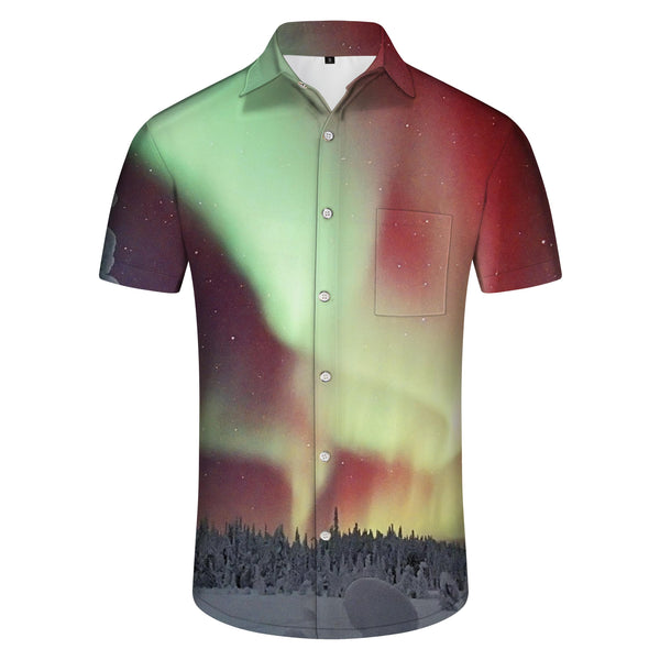 
Men's Hawaiian shirt soft tone style cartoon green aurora short sleeve
                