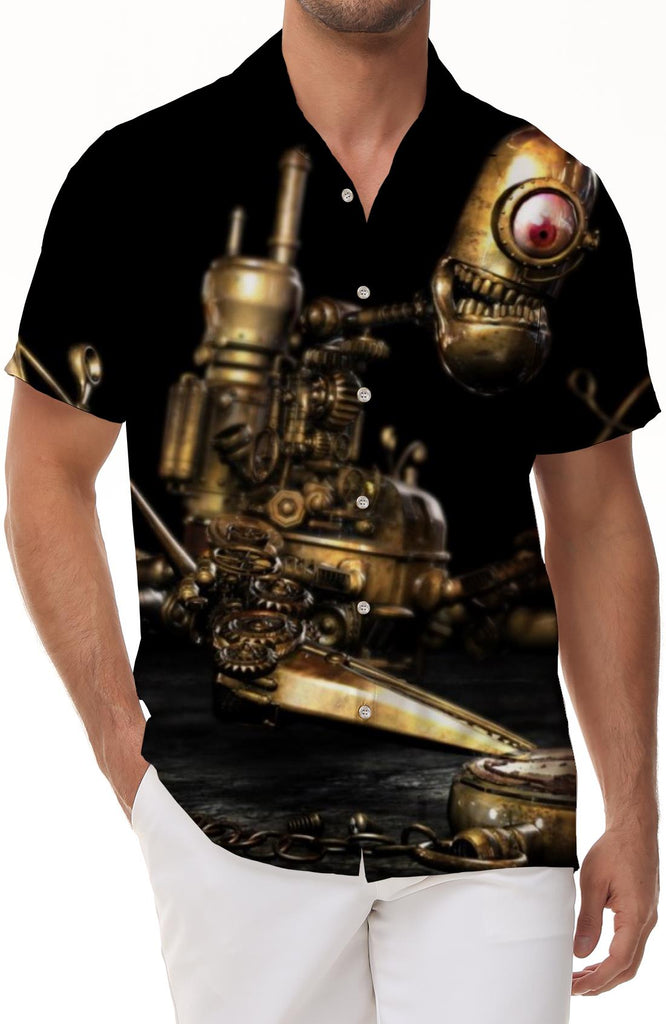 Black Abstract Men's New 3D Printing Fashion Tropical Hawaiian Shirt Men's Lapel Retro Pocket