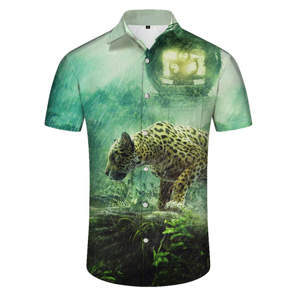 
Leopard Print Men's Casual Button-Down Shirt Short Sleeve Summer Beach Shirt Tops
                