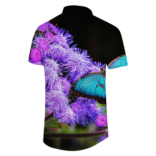 
Cute Purple Flowers and Colorful Butterflies Casual Men's Shirt Breathable Short Sleeve Fashion Design
                