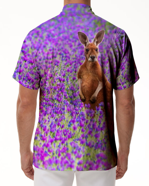 
Jungle Wildlife Kangaroo Purple Flower Sea Hawaii 3D Digital Printing Casual Men's Short Sleeve Shirt Daily Travel Clothing
                