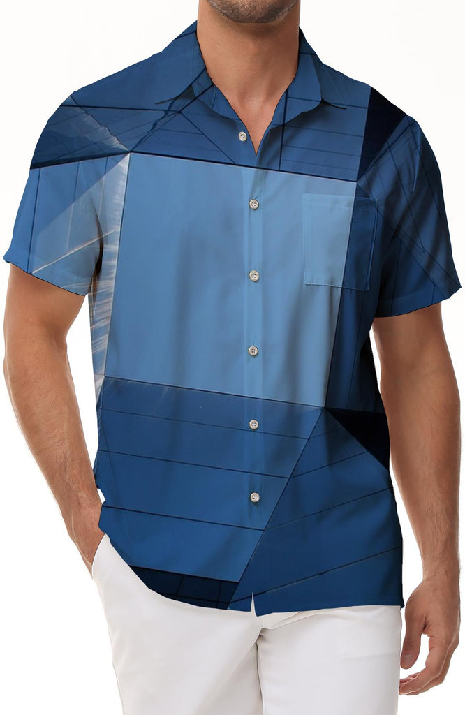 Geometric style vacation shirt short sleeve button down fashion style beach summer shirt men's casual tropical style Hawaiian button down shirt