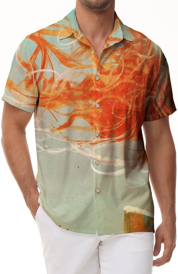 Design colorful Hawaiian pattern lapel men's short sleeve button-down shirt casual beach vacation shirt print aesthetic