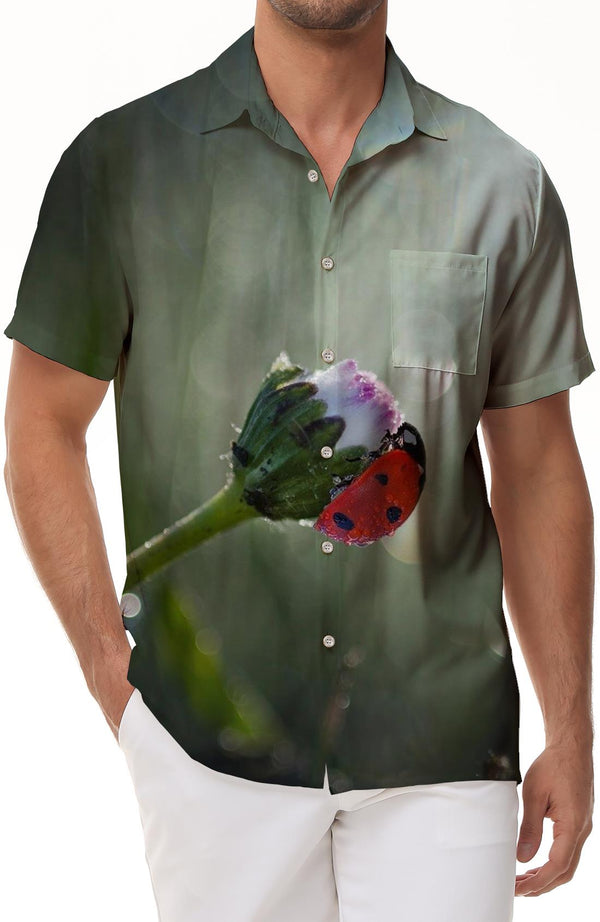 Ladybug flower 3d print pattern camping beach shirt tops men's casual shirt short sleeve regular fit fashion