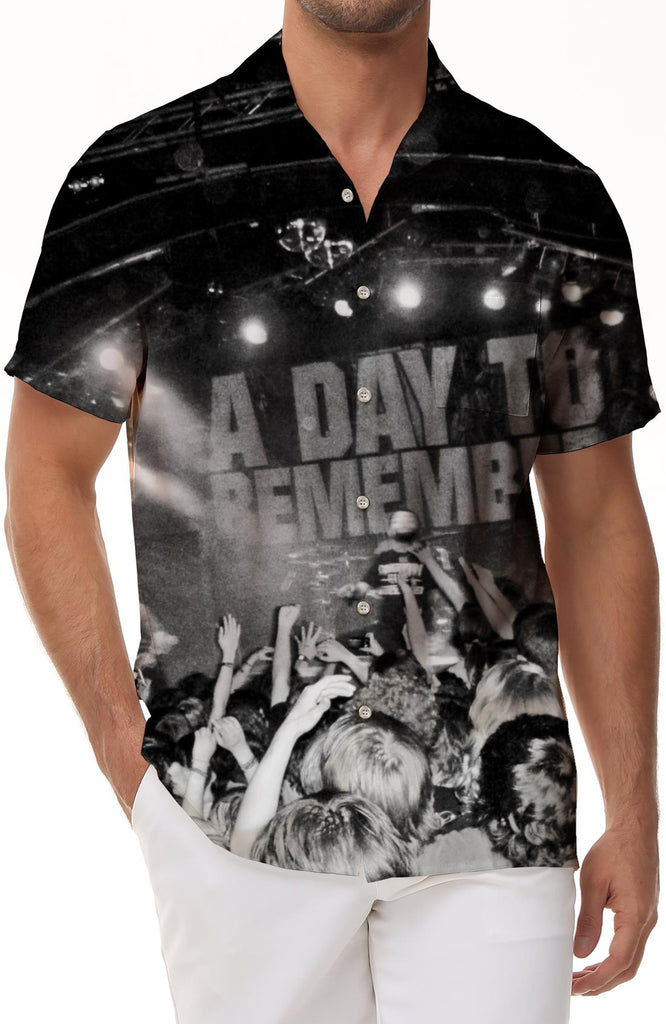 Black and white bar concert atmosphere print tropical rain forest summer Hawaii men's lapel short sleeve shirt men's loose casual street shirt short sleeve top 3D print men