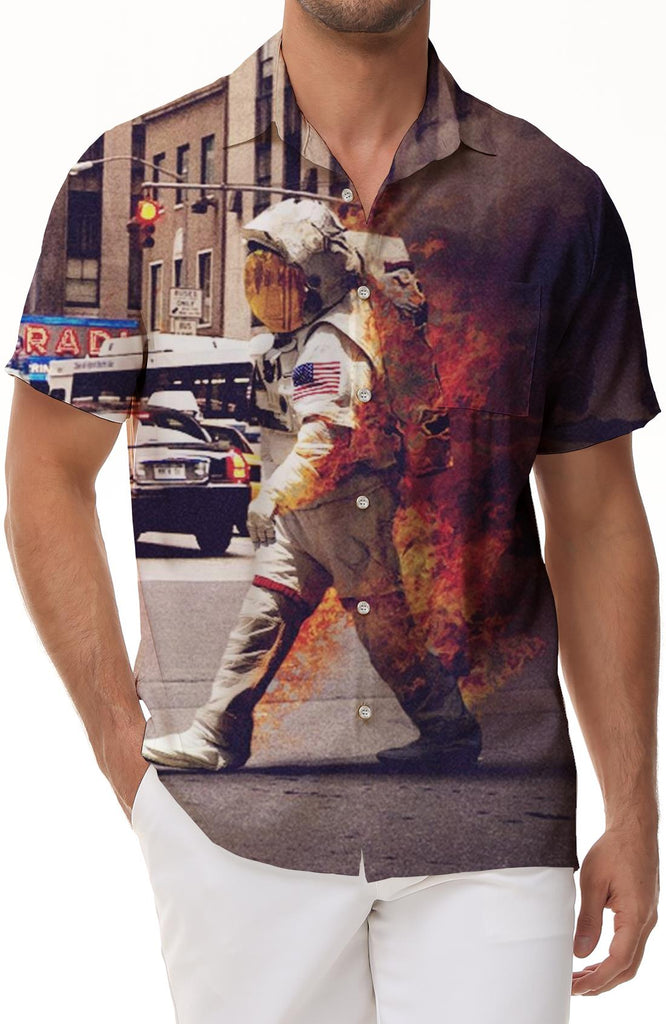Street Cool Space Suit Four Seasons Hawaiian Fashion Button Lapel Men's Casual Street Printed Short Sleeve Shirt