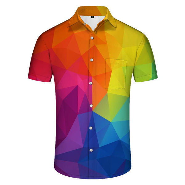
Summer vacation short-sleeved fashion print casual men's lapel colorful geometric digital print pattern suitable for tropical seaside play
                