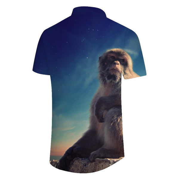 
Men's casual short-sleeved shirt with animal galaxy monkey pattern Hawaiian button-down tropical four seasons lapel pocket short-sleeved shirt beach wear
                