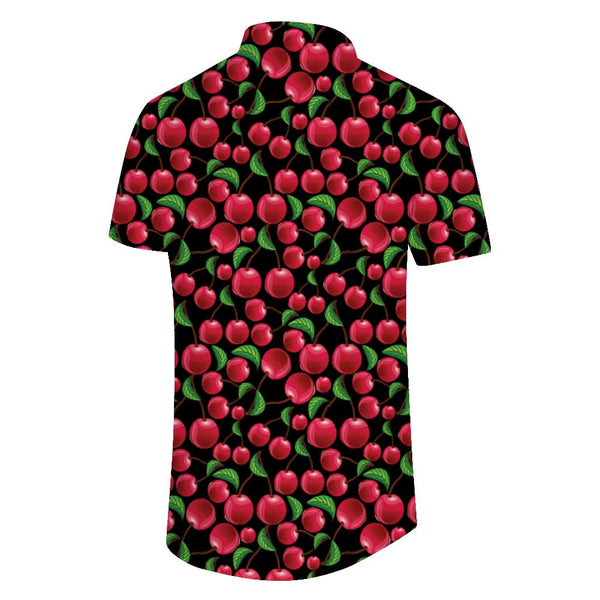 
Men's cherry print beach shirt Men's red fruit print casual shirt Hawaiian short sleeve
                