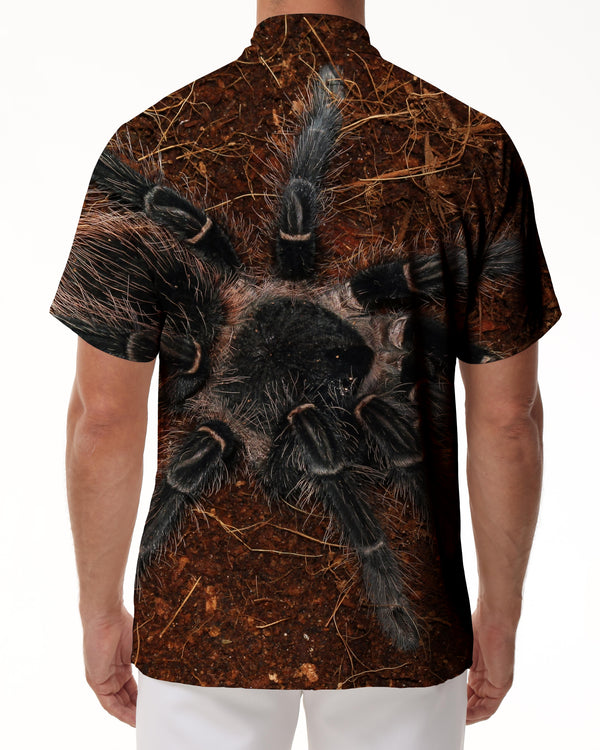 
Black spider outdoor fishing short-sleeved shirt beach party popular vacation essential short-sleeved shirt men's casual Hawaiian animal tops
                