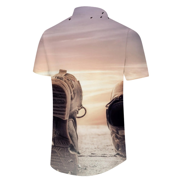 
Shoes pattern retro style men's shirt button-down summer casual short sleeve tops suitable for beach sand everyday street
                