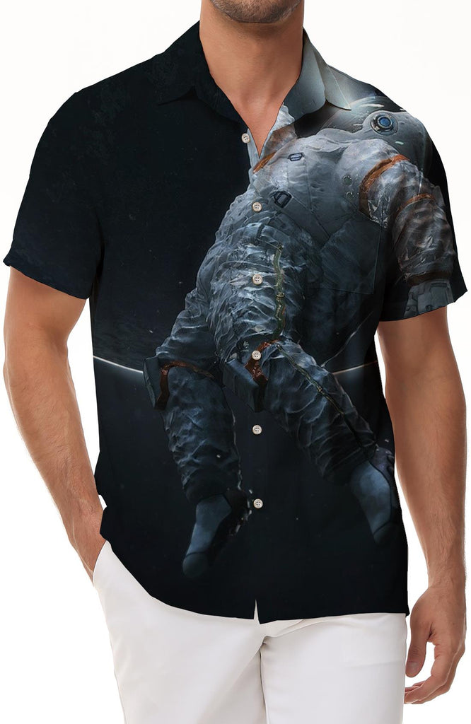 Black Space Men's 3D Astronaut Print Short Sleeve Shirt Sweatshirt Hawaiian Button Lapel Street Travel Hip Hop Casual Shirt Trend