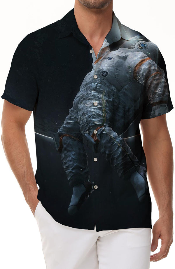 Black Space Men's 3D Astronaut Print Short Sleeve Shirt Sweatshirt Hawaiian Button Lapel Street Travel Hip Hop Casual Shirt Trend
