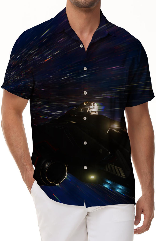 Anime time travel print loose pocket thin shirt beach men's Hawaiian style short sleeve shirt versatile