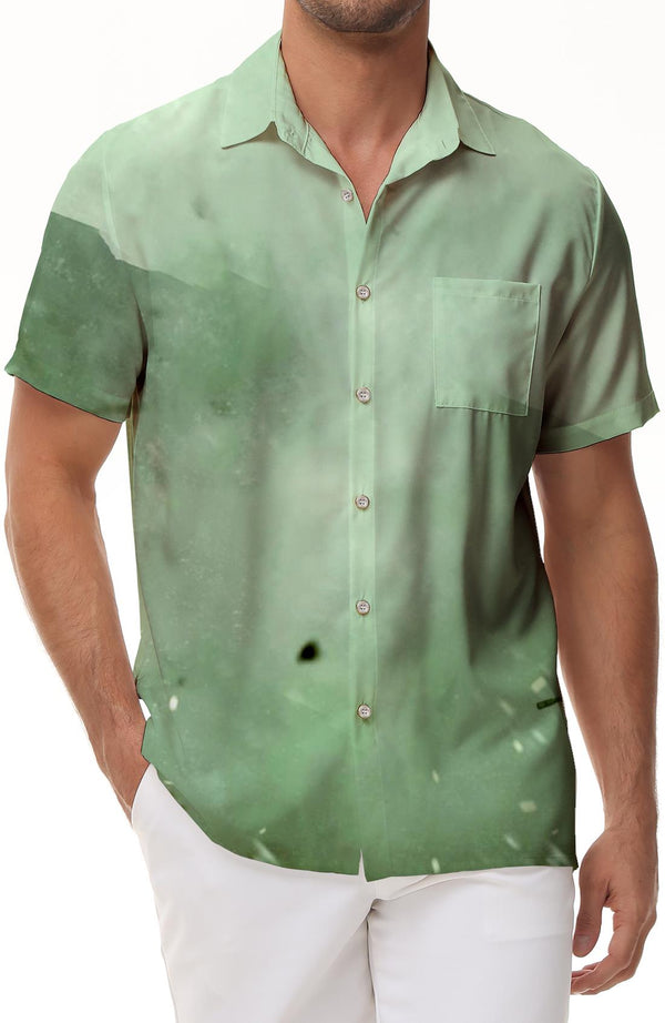 Water Painting Men's Short Sleeve Button-Down Shirt Regular Fit Polyester Casual Shirt with Pockets