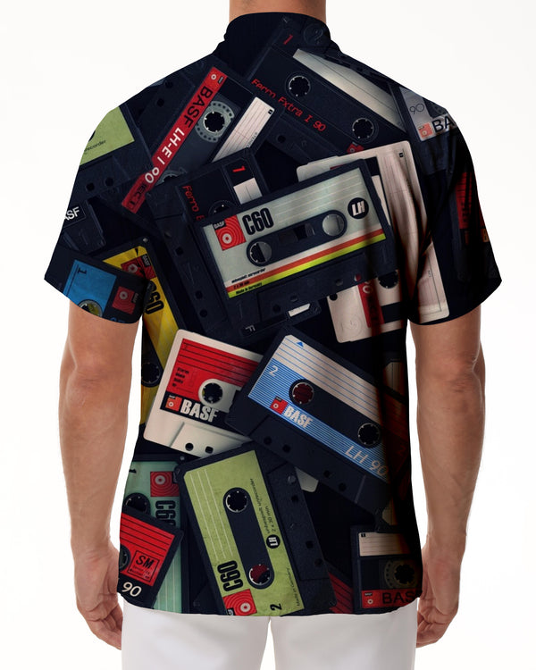 
With music tape digital printing 3d men's casual daily travel short-sleeved shirt tropical rainforest fashion Hawaiian short-sleeved shirt tape
                