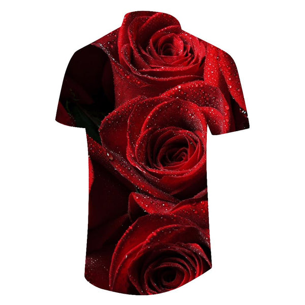 
Red rose pattern fashion men's romantic loose short sleeve shirt suitable for wedding party dance performance beach party
                