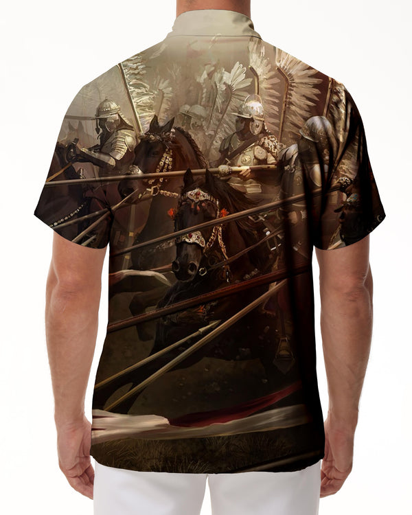
Medieval knights fighting for power Hawaiian shirt warrior men outdoor casual summer shirt short sleeve button print design
                