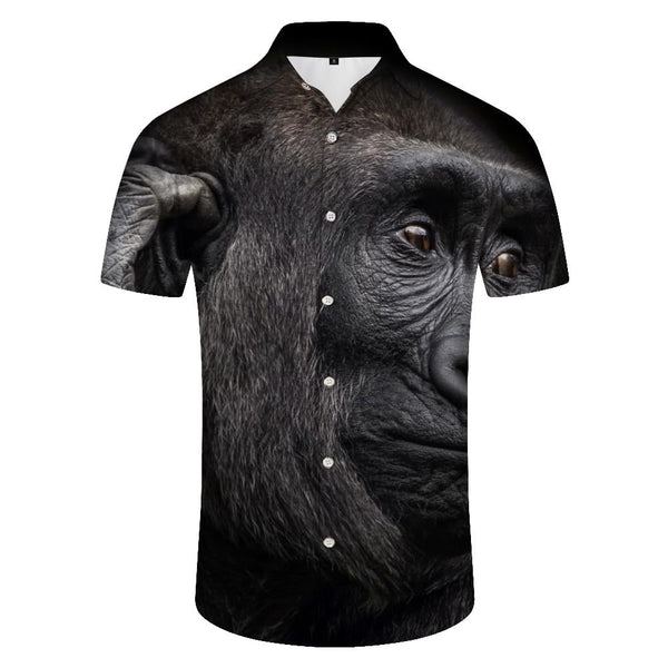 
Natural environment shirt wildlife gorilla monkey Hawaiian tropical button lapel pocket men's daily running top
                