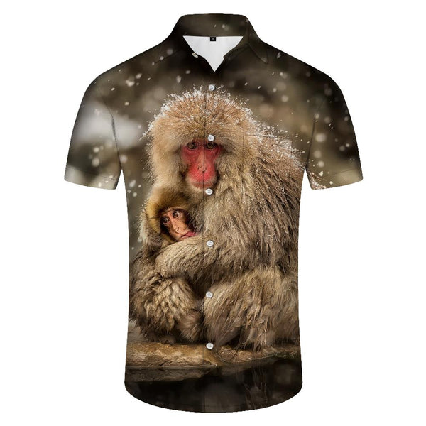 
Emeishan Snow Monkey Men's Casual Short Sleeve Shirt Digital Printing Short Sleeve Shirt Hawaiian Button Lapel Pocket Short Sleeve Shirt Top
                