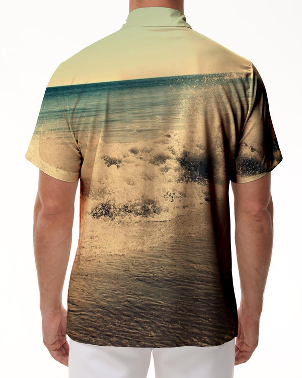 
Seaside Waves Tropical Summer Beach Hawaiian Button Lapel Pocket Men's Casual Loose Short Sleeve Shirt
                