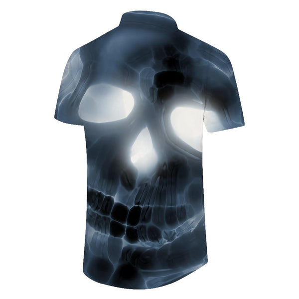 
Horror dark skull face print short-sleeved Hawaiian shirt fashionable beach seaside casual short-sleeved shirt loose
                