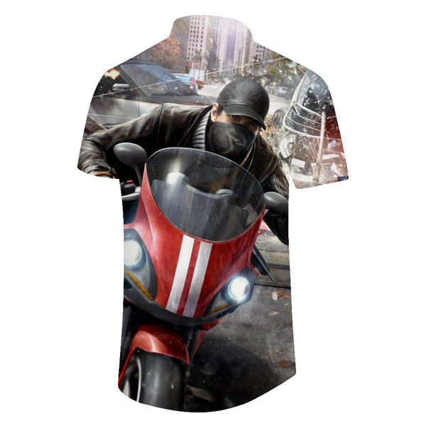 
New York motorcycle 3d digital print tropical rainforest Hawaiian button lapel men's casual style short sleeve shirt tops
                