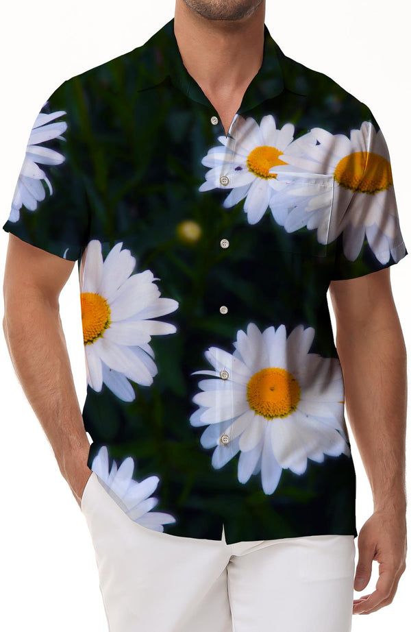 White Daisy Short Sleeve Button Shirt Men's Loose Casual Short Sleeve Shirt Hawaiian Short Sleeve Shirt Button Lapel Tropical Four Seasons Shirt Short Sleeve