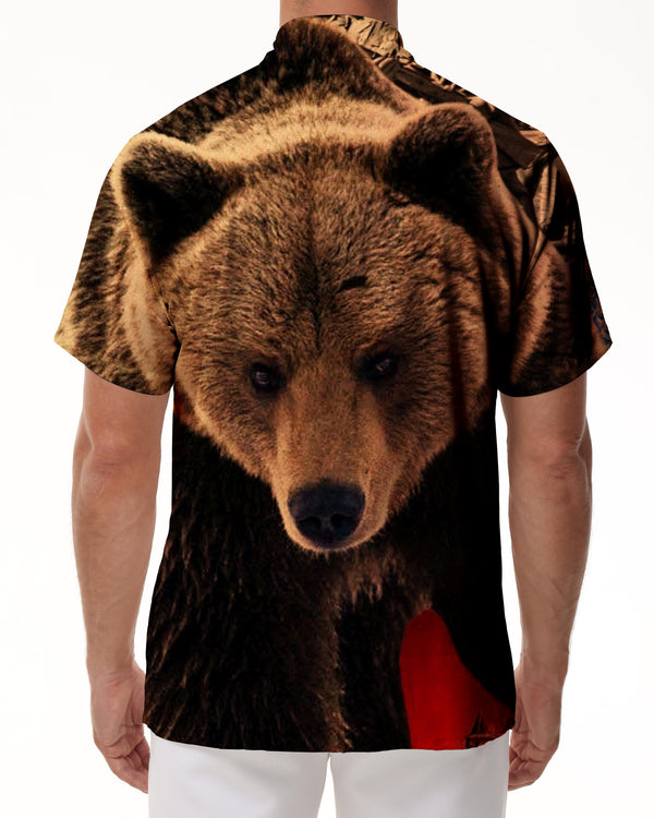 
Fierce Brown Bear Men's Cute Little Bear Russian Casual Short Sleeve Tropical Hawaiian Button Pocket Lapel Work and Fishing Sports Short Sleeve
                
