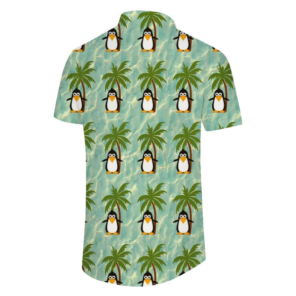 
Fun Summer Beach Penguin Pattern Blue Men's Casual Print Short Sleeve Button Coconut Tree Shirt Short Sleeve
                