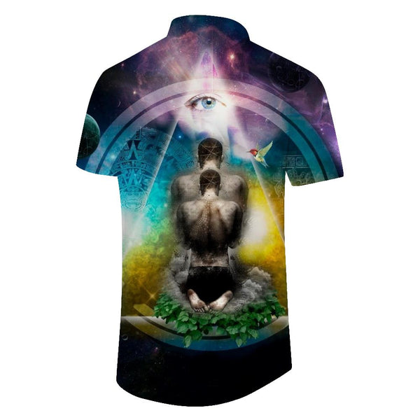 
Hawaiian short sleeve art Buddhist shirt loose men's summer versatile tops retro print beach shirt tops
                