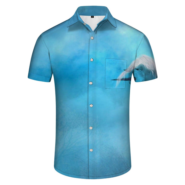 
Sky blue horse and white clouds short sleeve shirt fashion mens clothing casual tropical hawaii vacation beach wear
                