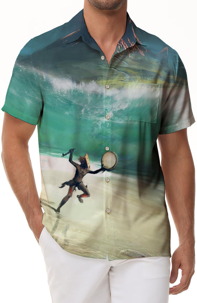 Cartoon digital printing men's Hawaiian button short-sleeved shirt tropical beach style shirt fun short-sleeved button short-sleeved shirt fresh and refined