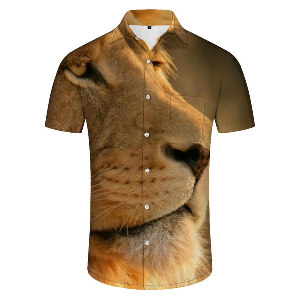 
3D Animal Lion Street Pocket Short Sleeve Men's Hip-Hop Style Beach Vacation Shirt Printing Loose Casual Fashion
                