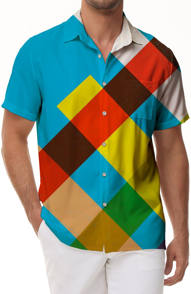Cuban Collar Casual Button-Down Short Sleeve Holiday Beach Shirt Men's Bohemian Psychedelic Shirt Colorful