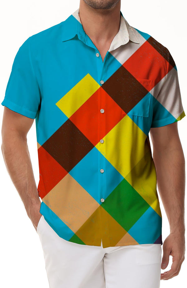 Cuban Collar Casual Button-Down Short Sleeve Holiday Beach Shirt Men's Bohemian Psychedelic Shirt Colorful