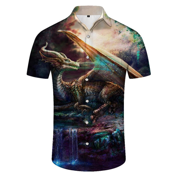
Ancient Dragon Digital Printed Short Sleeve Regular Style Hawaiian Casual Short Sleeve Shirt Button Lapel Pocket Men's Street Daily Short Sleeve Shirt Travel
                