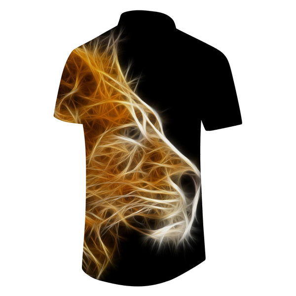 
Super cool pattern black abstract hawaiian button down lion print sleeve shirt top casual mens clothing casual
                