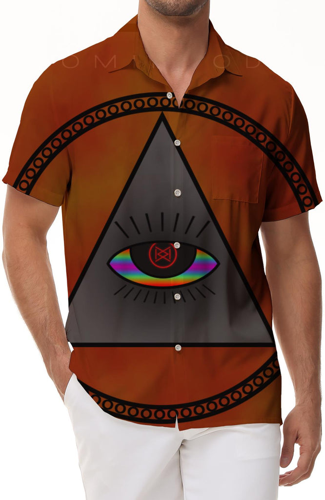 Brown triangle abstract eyes short sleeves four seasons buttons Hawaii men's loose daily shirt seaside beach tropical short sleeve tops 3d digital printing