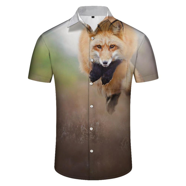 
Charming Wild Red Fox Men's Loose Casual Daily Travel Short Sleeve Shirt Button Short Sleeve Shirt with Pockets Regular Version
                