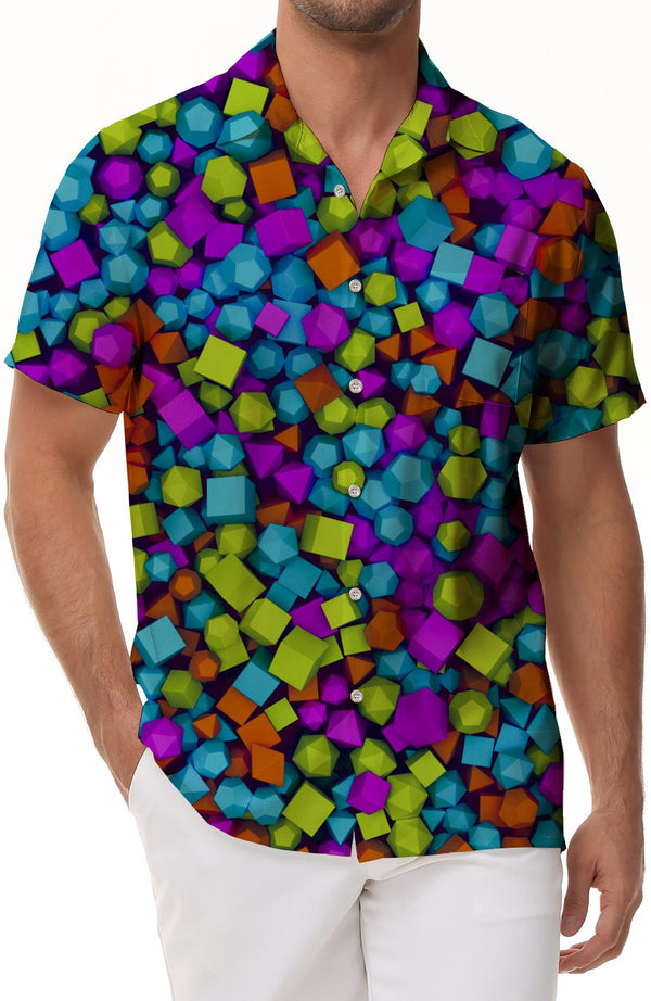 Fashion Geometric Digital 3D Printed Short Sleeve Button Shirt Men's Shirt Short Sleeve Comfortable Breathable Fit